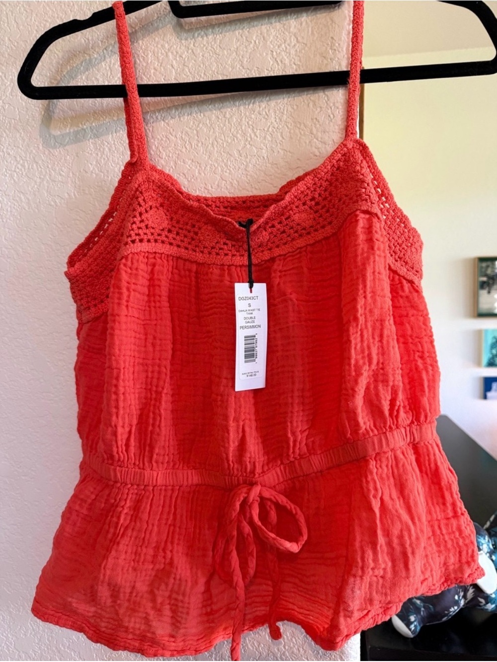 Michael Stars Red Crochet-Trim Spaghetti Strap Top
